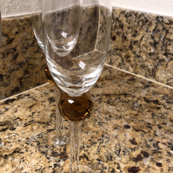 ZGallerie Set of 3 Tall fluted Champagne Glasses, Clear W/ Amber Colored - Picture 3 of 4